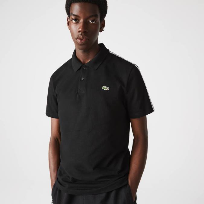 Lacoste homens polo de algodão ultraleve com faixa estampada preto P2PX816 roupas