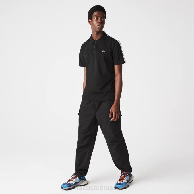 Lacoste homens polo de algodão ultraleve com faixa estampada preto P2PX816 roupas
