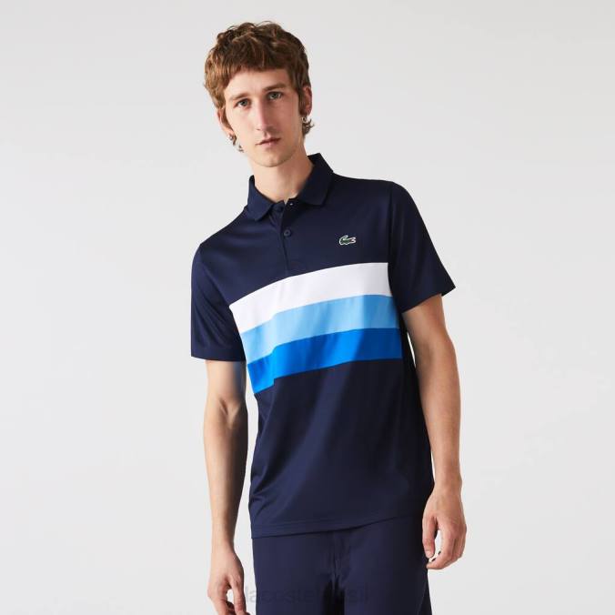 Lacoste homens polo de golfe esportivo listrado tricolor azul marinho/branco/azul P2PX826 roupas