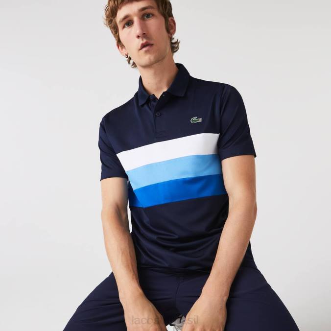 Lacoste homens polo de golfe esportivo listrado tricolor azul marinho/branco/azul P2PX826 roupas