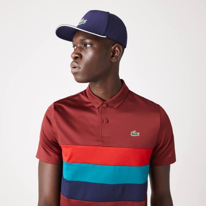Lacoste homens polo de golfe esportivo listrado tricolor bordeaux/vermelho/verde/azul marinho P2PX825 roupas