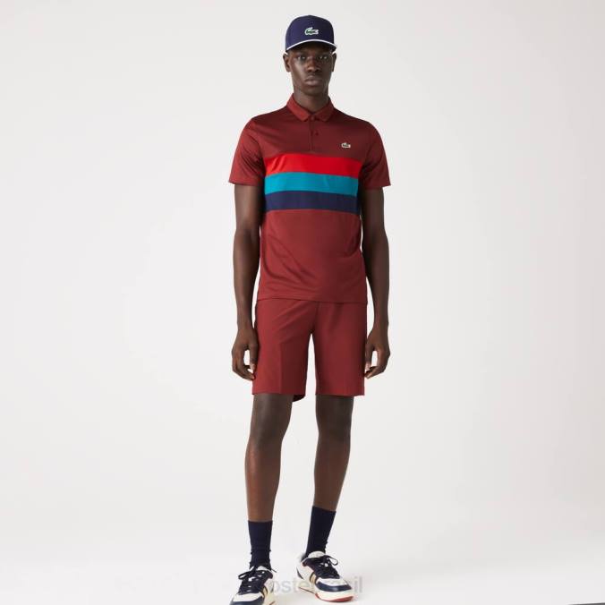 Lacoste homens polo de golfe esportivo listrado tricolor bordeaux/vermelho/verde/azul marinho P2PX825 roupas