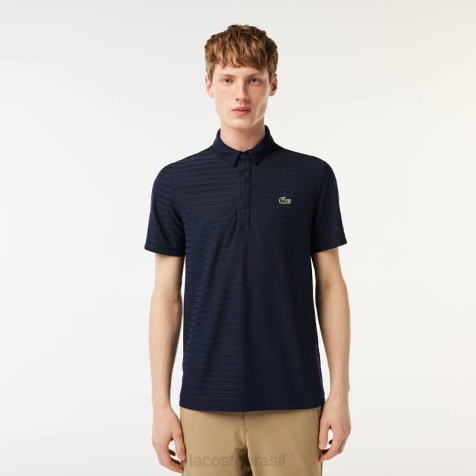 Lacoste homens polo de golfe esportivo texturizado e respirável azul-marinho P2PX70 roupas