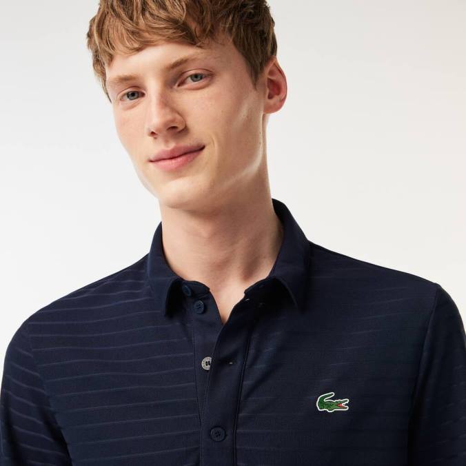 Lacoste homens polo de golfe esportivo texturizado e respirável azul-marinho P2PX70 roupas