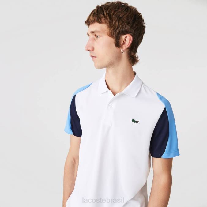 Lacoste homens polo de tênis em piquê resistente à corrida com ajuste regular esportivo branco/azul/azul marinho P2PX556 roupas