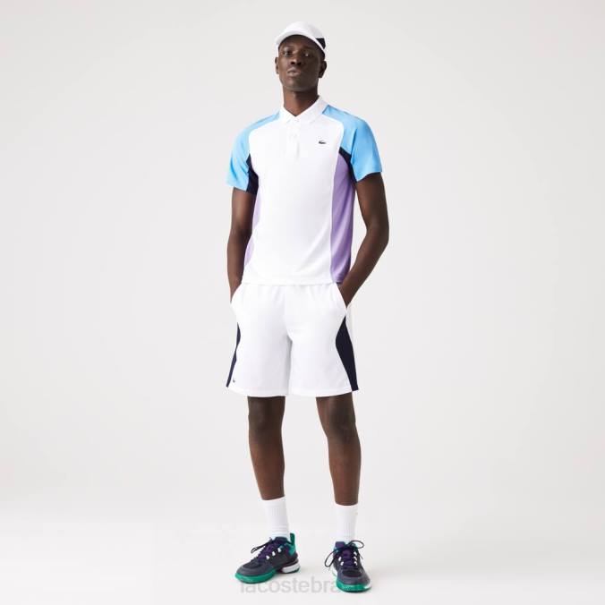 Lacoste homens polo de tênis em piquê termorregulador esportivo branco/azul/azul marinho/roxo P2PX779 roupas