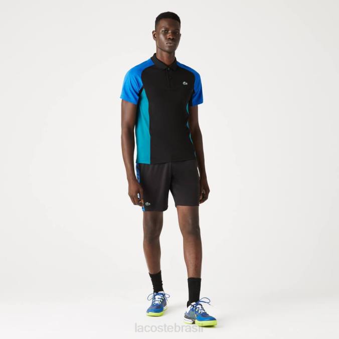 Lacoste homens polo de tênis em piquê termorregulador esportivo preto/azul/verde P2PX780 roupas