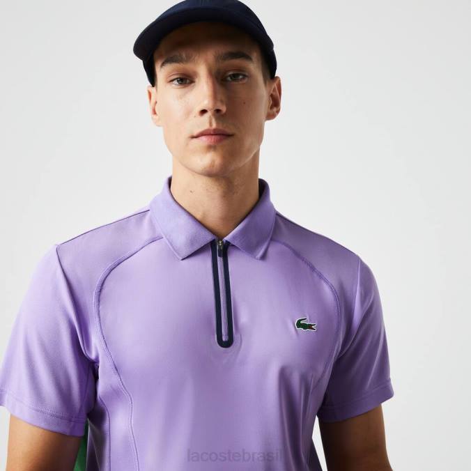 Lacoste homens polo de tênis em piquê ultra-seco termorregulador esportivo roxo/azul marinho P2PX869 roupas