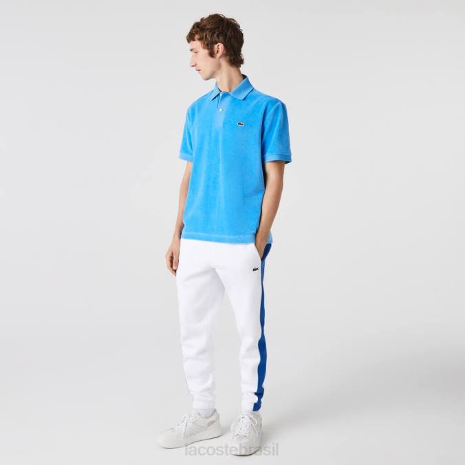 Lacoste homens polo de veludo de algodão com ajuste clássico azul P2PX738 roupas