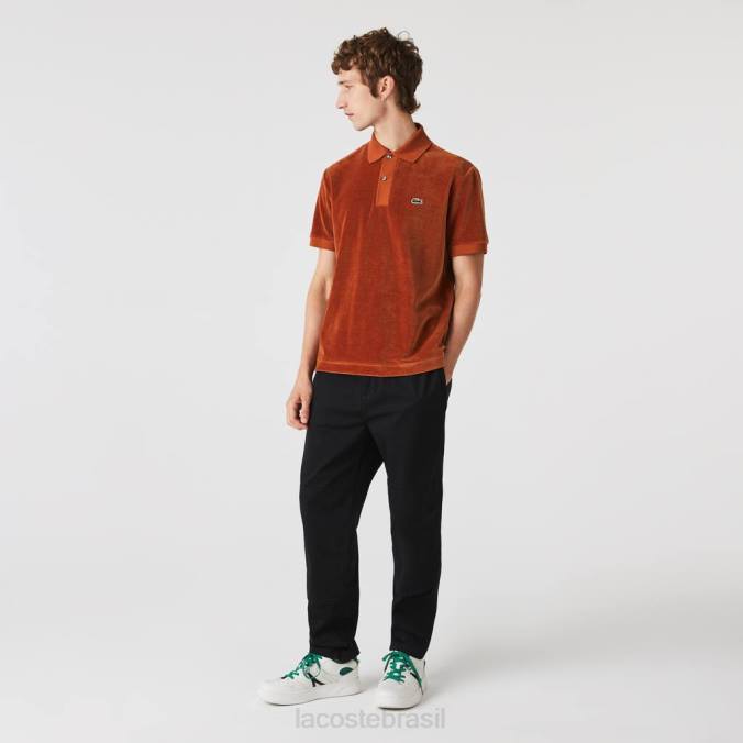 Lacoste homens polo de veludo de algodão com ajuste clássico marrom P2PX739 roupas