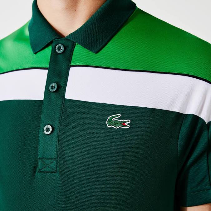 Lacoste homens polo esportiva termorreguladora em piquê regular fit verde/branco/preto P2PX1312 roupas