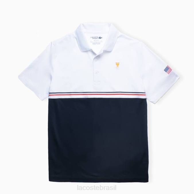 Lacoste homens polo esportivo da copa dos presidentes branco/azul marinho/vermelho P2PX1218 roupas