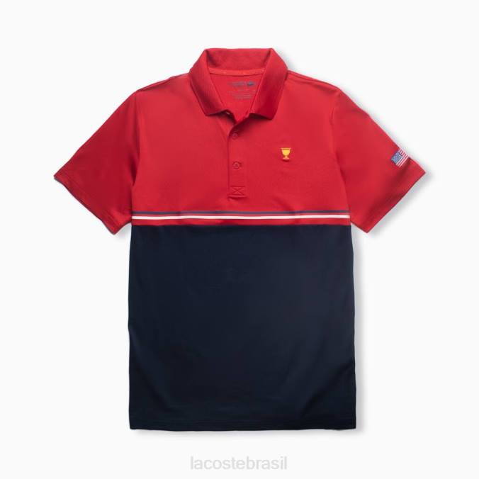 Lacoste homens polo esportivo da copa dos presidentes vermelho/azul marinho/branco P2PX1215 roupas