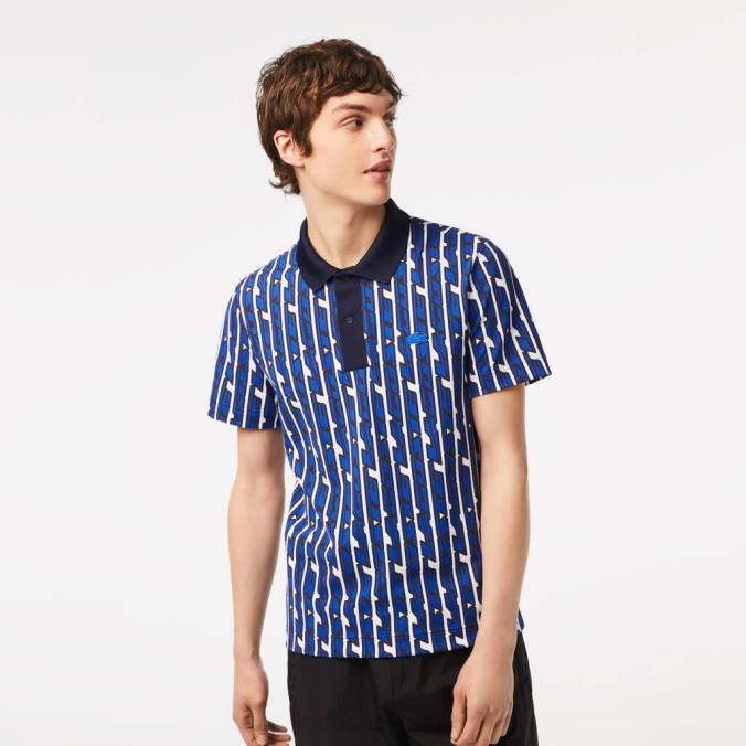 Lacoste homens polo estampado em dois tons com movimento ativo Branco azul P2PX4 roupas