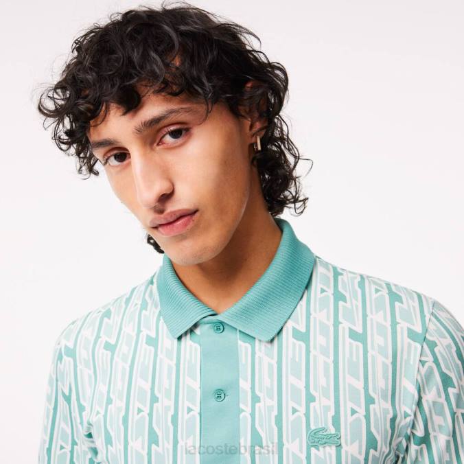 Lacoste homens polo estampado em dois tons com movimento ativo verde/verde claro P2PX5 roupas