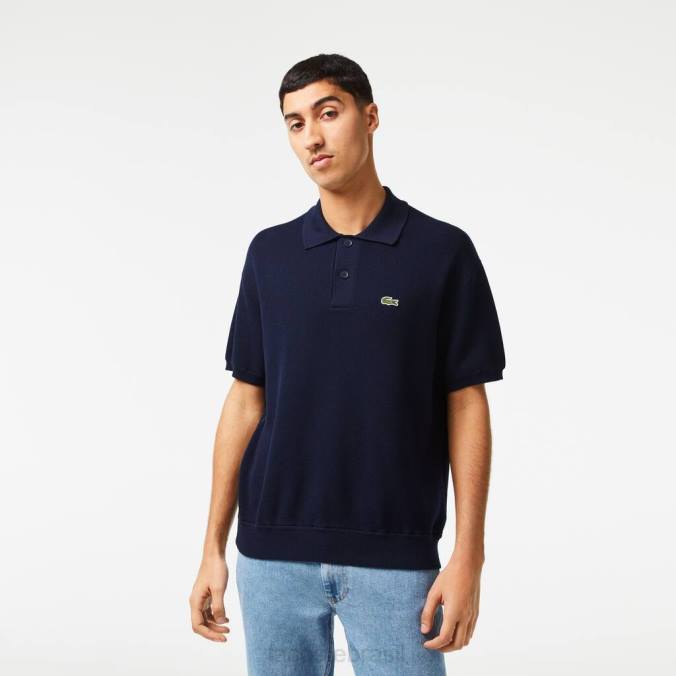 Lacoste homens polo listrada em algodão orgânico azul-marinho P2PX440 roupas