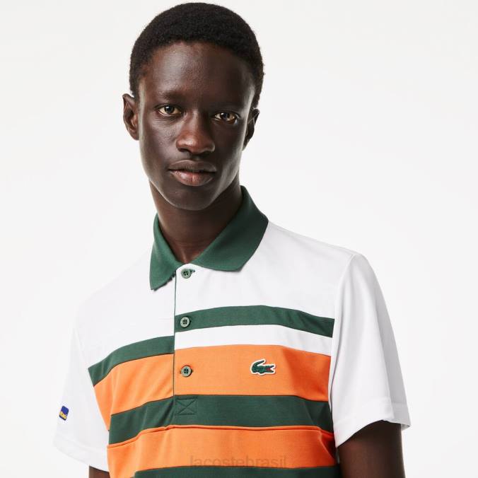 Lacoste homens polo listrada sport miami open edition branco/laranja/verde P2PX239 roupas