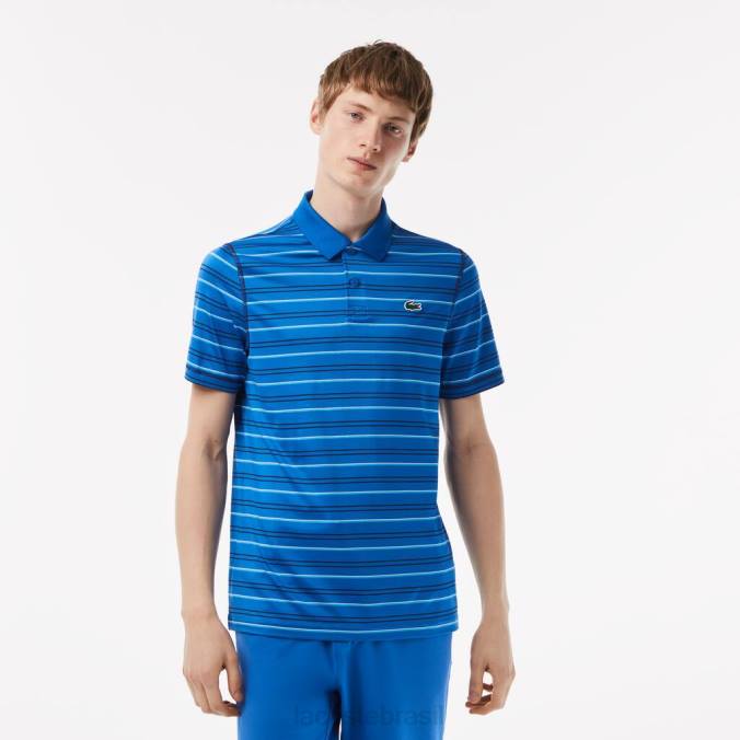 Lacoste homens polo listrado de poliéster reciclado de golfe azul/azul marinho/branco P2PX115 roupas