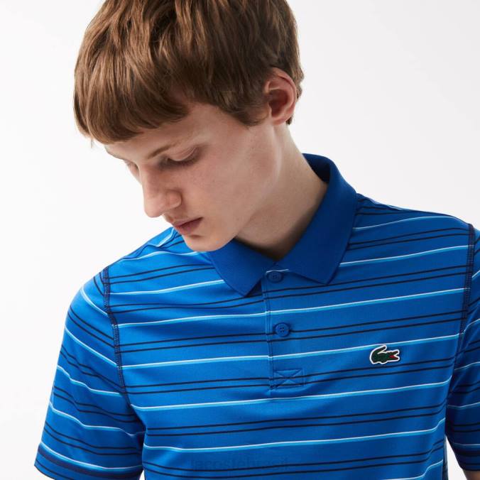 Lacoste homens polo listrado de poliéster reciclado de golfe azul/azul marinho/branco P2PX115 roupas