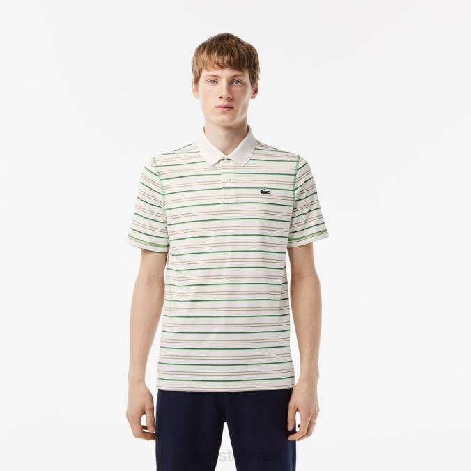 Lacoste homens polo listrado de poliéster reciclado de golfe branco/bege/azul marinho/verde P2PX114 roupas