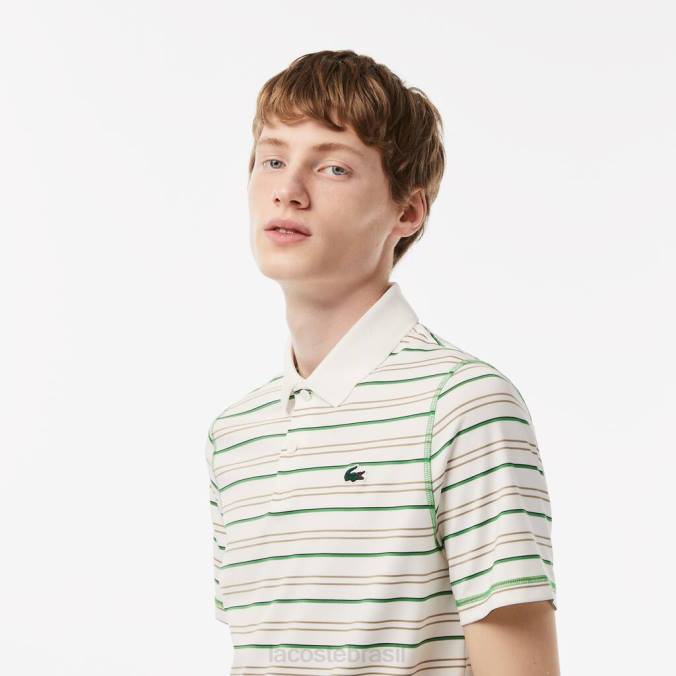 Lacoste homens polo listrado de poliéster reciclado de golfe branco/bege/azul marinho/verde P2PX114 roupas