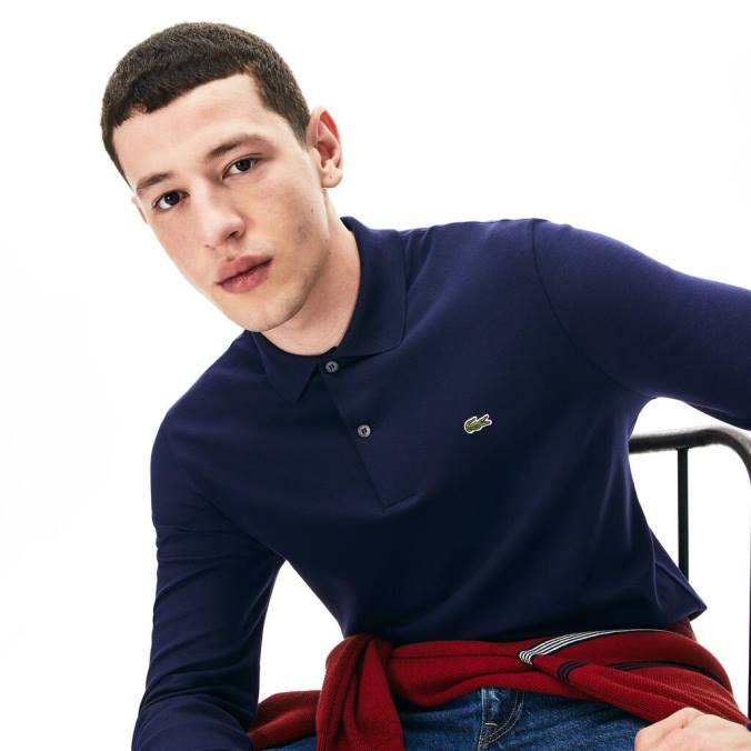 Lacoste homens polo manga longa algodão pima regular fit azul-marinho P2PX860 roupas