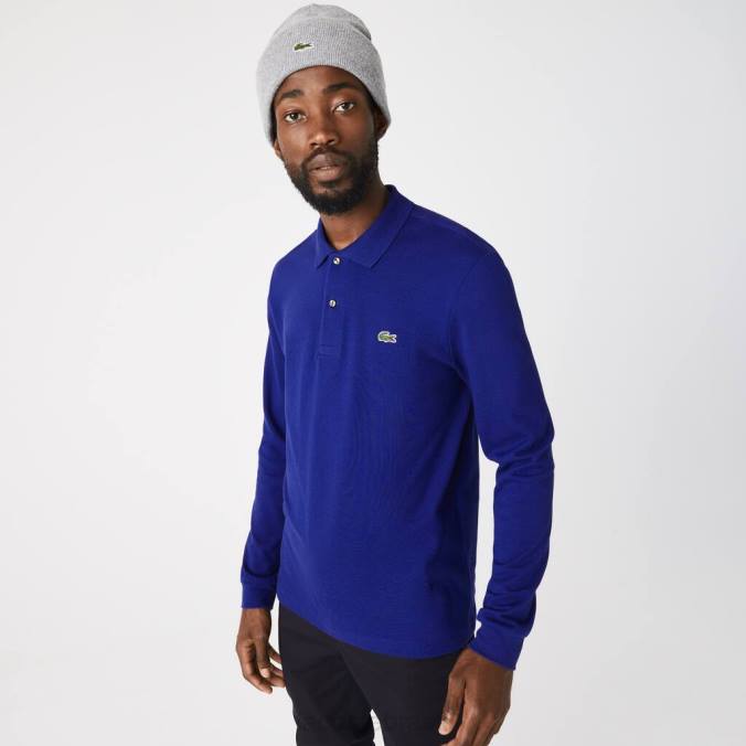 Lacoste homens polo manga longa original l.12.12 azul P2PX864 roupas
