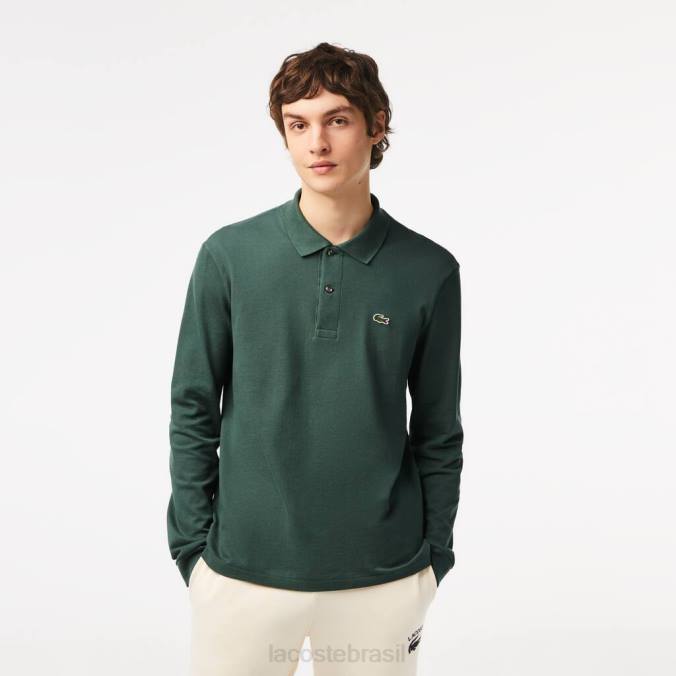 Lacoste homens polo manga longa original l.12.12 verde P2PX1301 roupas