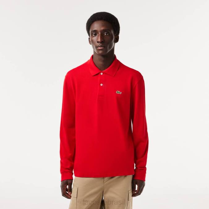 Lacoste homens polo manga longa original l.12.12 vermelho P2PX727 roupas