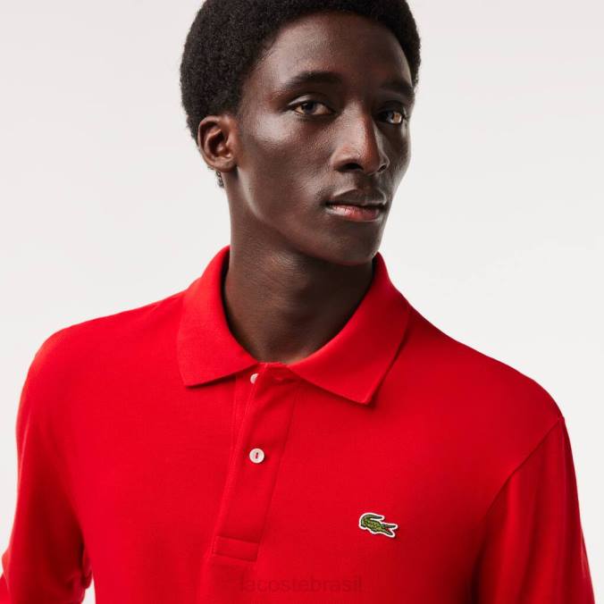 Lacoste homens polo manga longa original l.12.12 vermelho P2PX727 roupas