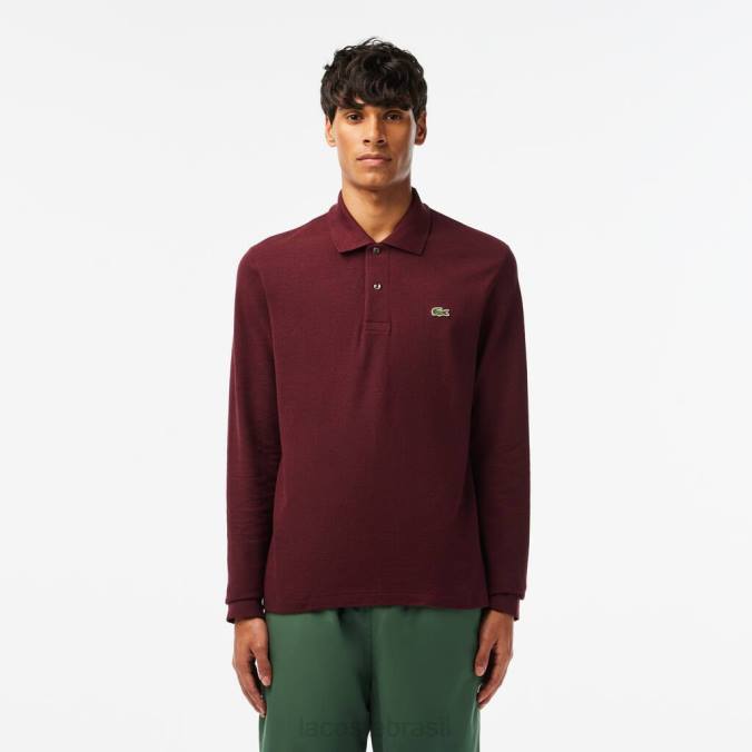 Lacoste homens polo mesclado de manga comprida l.12.12 original Bordéus P2PX788 roupas