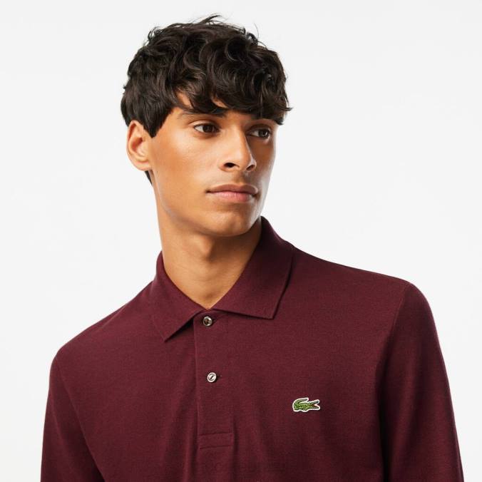 Lacoste homens polo mesclado de manga comprida l.12.12 original Bordéus P2PX788 roupas