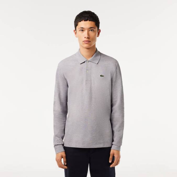 Lacoste homens polo mesclado de manga comprida l.12.12 original chino cinza P2PX787 roupas
