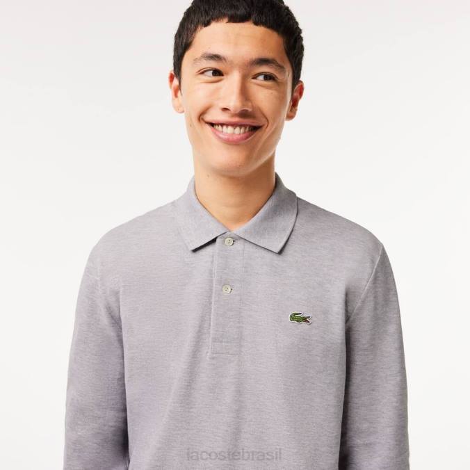 Lacoste homens polo mesclado de manga comprida l.12.12 original chino cinza P2PX787 roupas