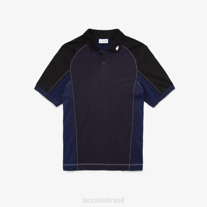 Lacoste homens polo mini-piquê stretch regular fit tradicional azul marinho/preto P2PX692 roupas