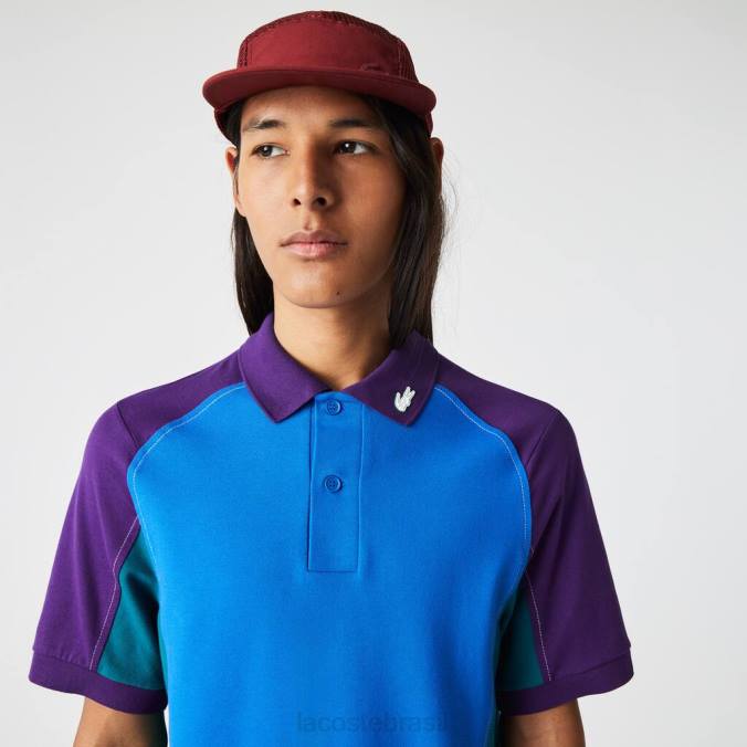 Lacoste homens polo mini-piquê stretch regular fit tradicional azul/verde/roxo P2PX693 roupas