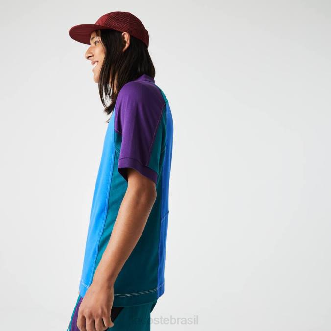 Lacoste homens polo mini-piquê stretch regular fit tradicional azul/verde/roxo P2PX693 roupas