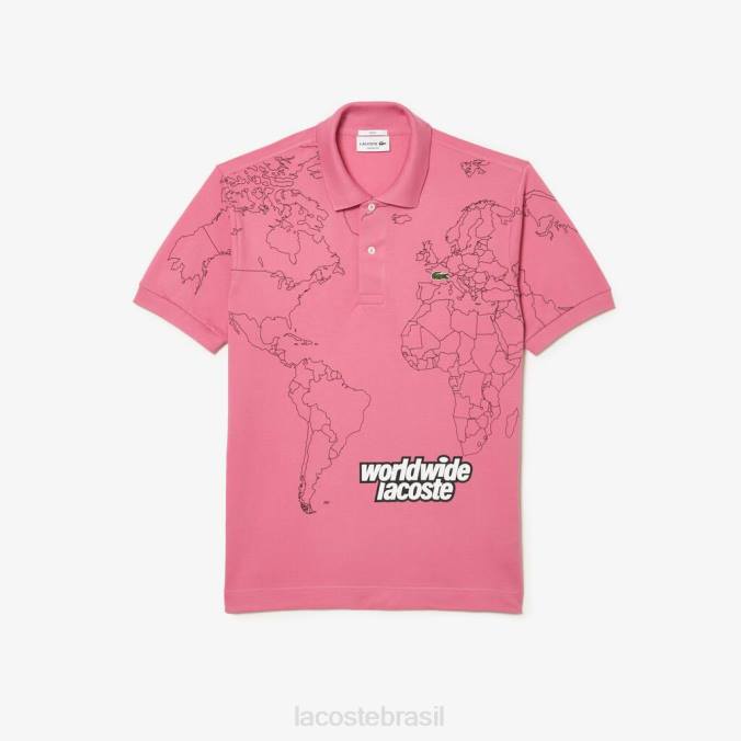 Lacoste homens polo original de algodão orgânico estampado l.12.12 rosa P2PX113 roupas