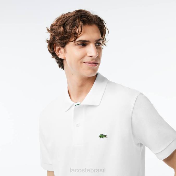 Lacoste homens polo original l.12.12 com piquê de algodão pesado branco P2PX249 roupas