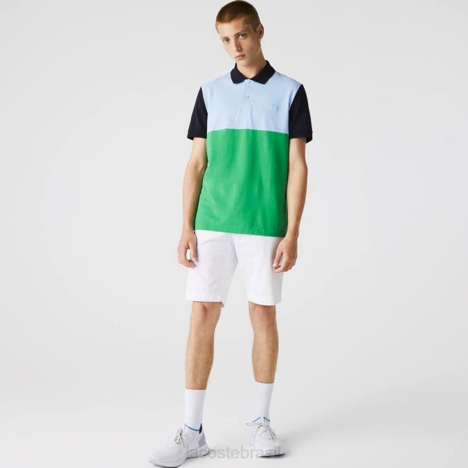 Lacoste homens polo piquê colorblock leve e respirável de ajuste regular verde/azul claro/azul marinho P2PX868 roupas