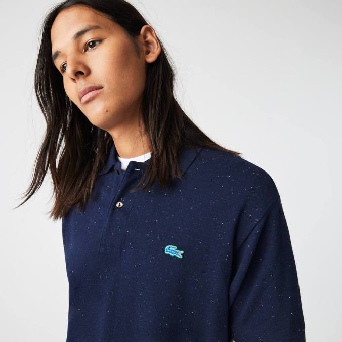 Lacoste homens polo piquê de algodão com estampa manchada de ajuste clássico azul-marinho P2PX591 roupas