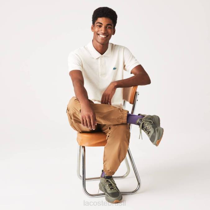 Lacoste homens polo piquê de algodão com estampa manchada de ajuste clássico bege P2PX592 roupas