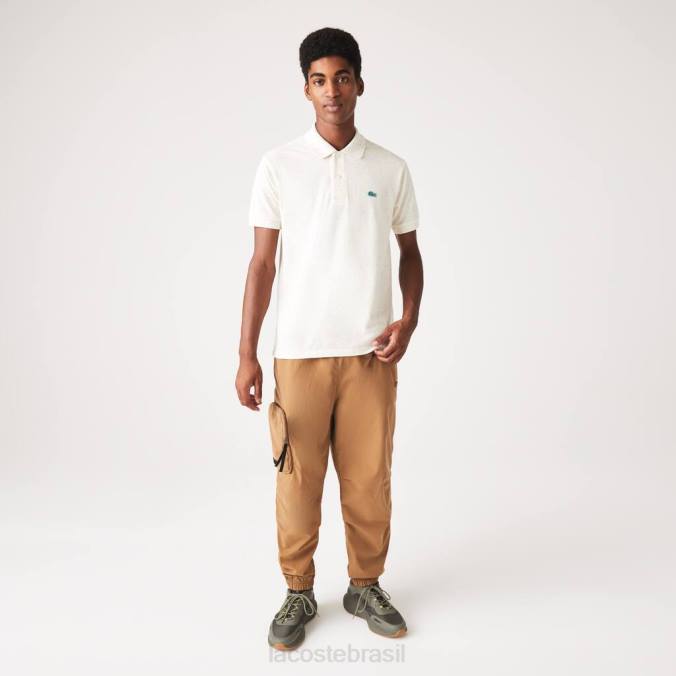 Lacoste homens polo piquê de algodão com estampa manchada de ajuste clássico bege P2PX592 roupas
