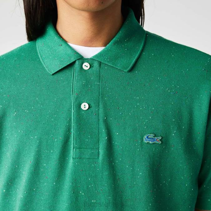 Lacoste homens polo piquê de algodão com estampa manchada de ajuste clássico verde P2PX593 roupas