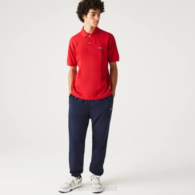 Lacoste homens polo piquê de algodão com estampa manchada de ajuste clássico vermelho P2PX594 roupas