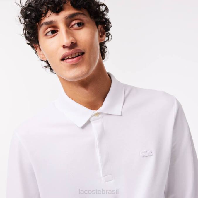 Lacoste homens polo piquê de algodão elástico de manga comprida smart paris branco P2PX666 roupas