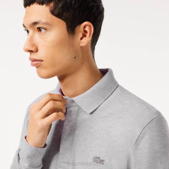 Lacoste homens polo piquê de algodão elástico de manga comprida smart paris chino cinza P2PX668 roupas