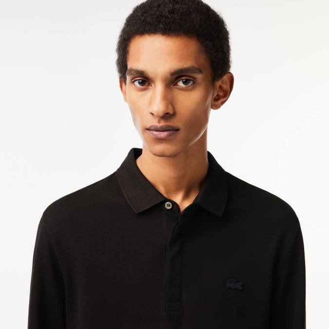 Lacoste homens polo piquê de algodão elástico de manga comprida smart paris preto P2PX667 roupas