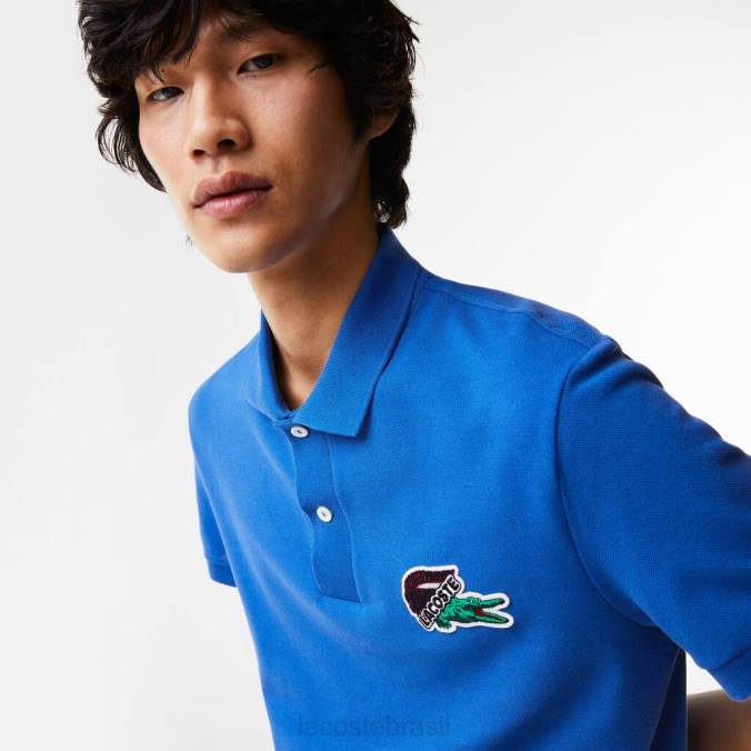 Lacoste homens polo piquê de algodão orgânico azul P2PX574 roupas