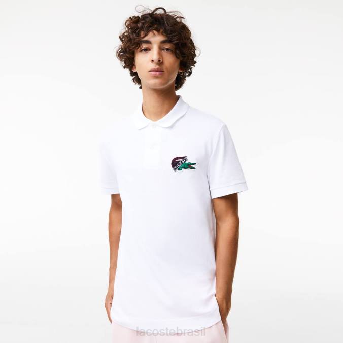 Lacoste homens polo piquê de algodão orgânico branco P2PX575 roupas